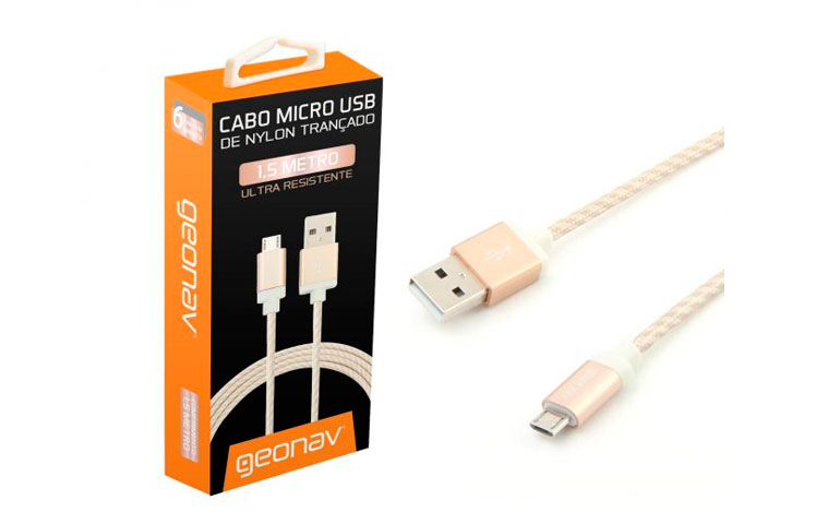 Cabo Micro USB nylon reforçado 1,5 Mt Golden