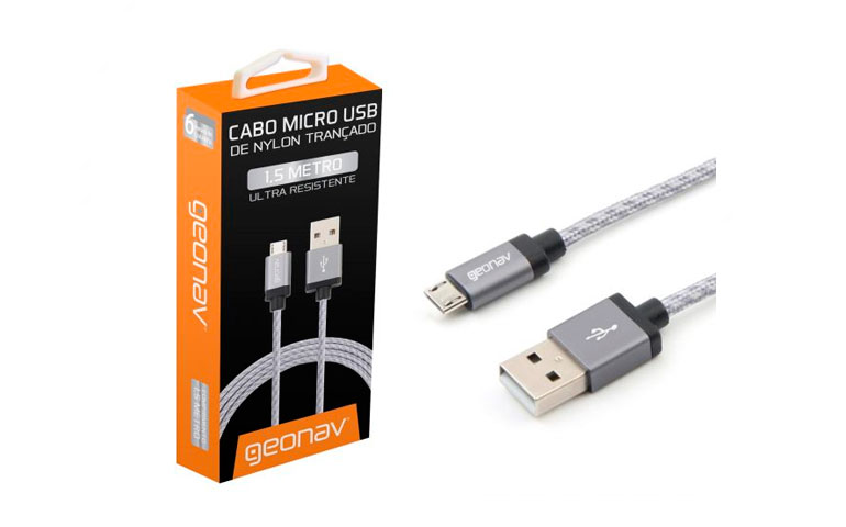 Cabo Micro USB nylon reforçado 1,5 Mt Titanium
