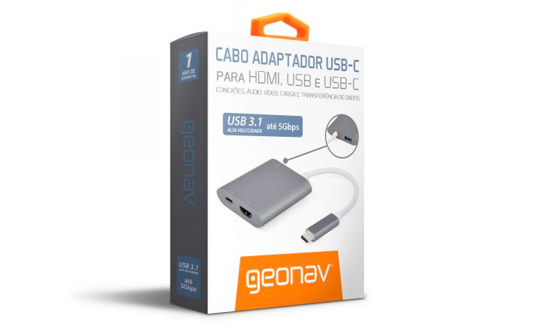 Cabo Adaptador USB-C para HDMI, USB-C e USB F