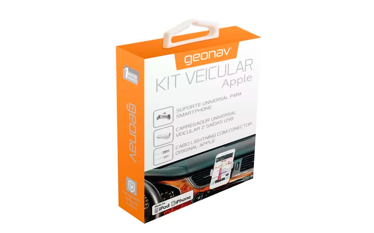 Kit Veicular AppleSuporte veicular + Carregador Veicular 2 USB + Cabo Lightning
